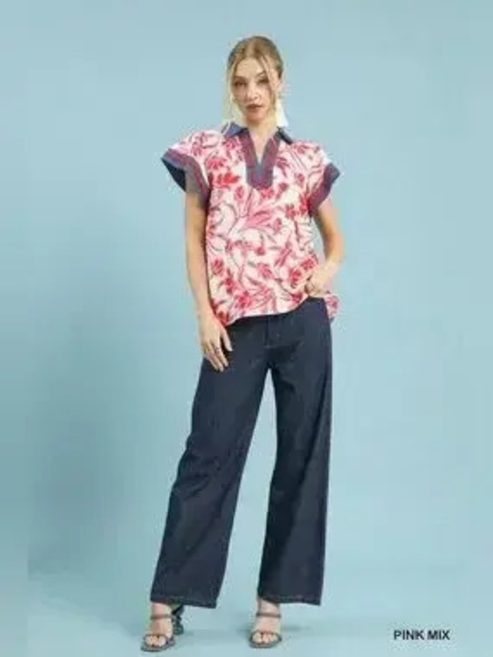 Umgee Floral Split Neck Top - Picture 4 of 7